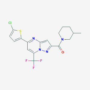 molecular formula C18H16ClF3N4OS B456521 [5-(5-Chloro-2-thienyl)-7-(trifluoromethyl)pyrazolo[1,5-a]pyrimidin-2-yl](3-methylpiperidino)methanone 
