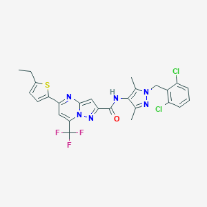 molecular formula C26H21Cl2F3N6OS B456523 N-[1-(2,6-dichlorobenzyl)-3,5-dimethyl-1H-pyrazol-4-yl]-5-(5-ethyl-2-thienyl)-7-(trifluoromethyl)pyrazolo[1,5-a]pyrimidine-2-carboxamide 