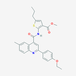 molecular formula C28H28N2O4S B456527 Methyl 2-({[2-(4-ethoxyphenyl)-6-methyl-4-quinolinyl]carbonyl}amino)-5-propyl-3-thiophenecarboxylate 