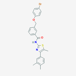 molecular formula C26H23BrN2O2S B456530 3-[(4-bromophenoxy)methyl]-N-[4-(3,4-dimethylphenyl)-5-methyl-1,3-thiazol-2-yl]benzamide 