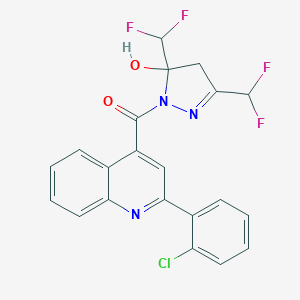 molecular formula C21H14ClF4N3O2 B456532 [3,5-bis(difluoromethyl)-5-hydroxy-4,5-dihydro-1H-pyrazol-1-yl][2-(2-chlorophenyl)quinolin-4-yl]methanone 