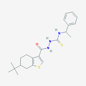 molecular formula C22H29N3OS2 B456533 2-[(6-tert-butyl-4,5,6,7-tetrahydro-1-benzothiophen-3-yl)carbonyl]-N-(1-phenylethyl)hydrazinecarbothioamide 