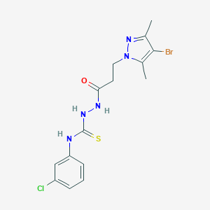 molecular formula C15H17BrClN5OS B456535 2-[3-(4-bromo-3,5-dimethyl-1H-pyrazol-1-yl)propanoyl]-N-(3-chlorophenyl)hydrazinecarbothioamide 