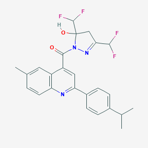 molecular formula C25H23F4N3O2 B456536 3,5-bis(difluoromethyl)-1-{[2-(4-isopropylphenyl)-6-methyl-4-quinolinyl]carbonyl}-4,5-dihydro-1H-pyrazol-5-ol 