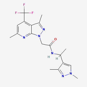 molecular formula C18H21F3N6O B4565381 N-[1-(1,3-dimethyl-1H-pyrazol-4-yl)ethyl]-2-[3,6-dimethyl-4-(trifluoromethyl)-1H-pyrazolo[3,4-b]pyridin-1-yl]acetamide 