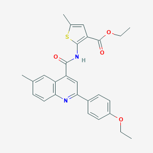 molecular formula C27H26N2O4S B456539 Ethyl 2-({[2-(4-ethoxyphenyl)-6-methyl-4-quinolinyl]carbonyl}amino)-5-methyl-3-thiophenecarboxylate 