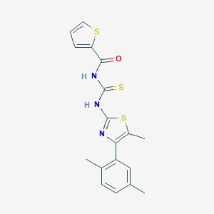molecular formula C18H17N3OS3 B456540 N-{[4-(2,5-dimethylphenyl)-5-methyl-1,3-thiazol-2-yl]carbamothioyl}thiophene-2-carboxamide 