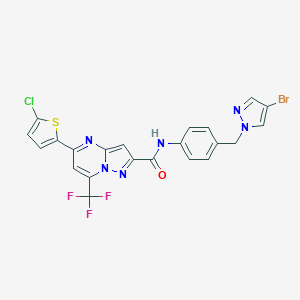 molecular formula C22H13BrClF3N6OS B456542 N-{4-[(4-bromo-1H-pyrazol-1-yl)methyl]phenyl}-5-(5-chloro-2-thienyl)-7-(trifluoromethyl)pyrazolo[1,5-a]pyrimidine-2-carboxamide 