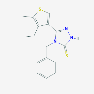 molecular formula C16H17N3S2 B456546 3-(4-ethyl-5-methyl-3-thiophenyl)-4-(phenylmethyl)-1H-1,2,4-triazole-5-thione 