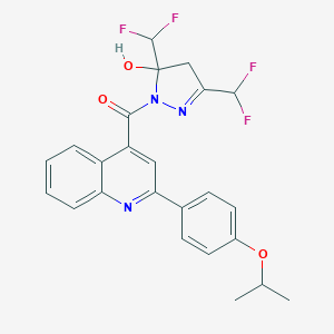 molecular formula C24H21F4N3O3 B456549 3,5-bis(difluoromethyl)-1-{[2-(4-isopropoxyphenyl)-4-quinolinyl]carbonyl}-4,5-dihydro-1H-pyrazol-5-ol 