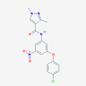 molecular formula C18H15ClN4O4 B456564 N-{3-(4-chlorophenoxy)-5-nitrophenyl}-1,3-dimethyl-1H-pyrazole-4-carboxamide 