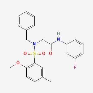 molecular formula C23H23FN2O4S B4565676 2-[benzyl-(2-methoxy-5-methylphenyl)sulfonylamino]-N-(3-fluorophenyl)acetamide 