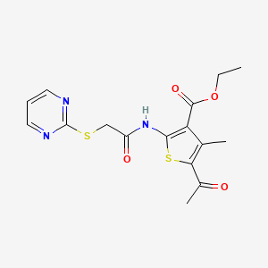 molecular formula C16H17N3O4S2 B4565754 ETHYL 5-ACETYL-4-METHYL-2-[2-(PYRIMIDIN-2-YLSULFANYL)ACETAMIDO]THIOPHENE-3-CARBOXYLATE 