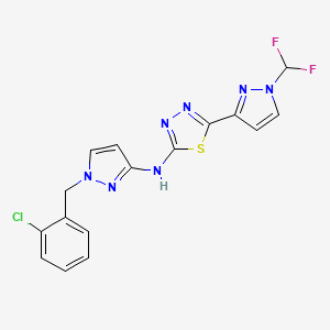 molecular formula C16H12ClF2N7S B4565847 N-[1-(2-CHLOROBENZYL)-1H-PYRAZOL-3-YL]-N-{5-[1-(DIFLUOROMETHYL)-1H-PYRAZOL-3-YL]-1,3,4-THIADIAZOL-2-YL}AMINE 