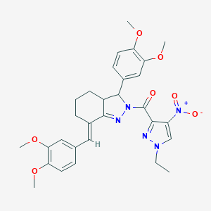 7-(3,4-dimethoxybenzylidene)-3-(3,4-dimethoxyphenyl)-2-({1-ethyl-4-nitro-1H-pyrazol-3-yl}carbonyl)-3,3a,4,5,6,7-hexahydro-2H-indazole