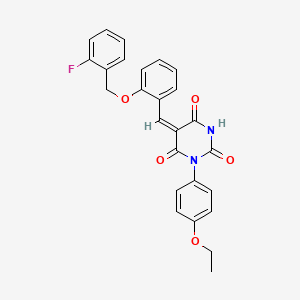 (5E)-1-(4-ethoxyphenyl)-5-[[2-[(2-fluorophenyl)methoxy]phenyl]methylidene]-1,3-diazinane-2,4,6-trione