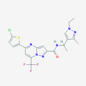 molecular formula C20H18ClF3N6OS B456603 5-(5-chloro-2-thienyl)-N-[1-(1-ethyl-3-methyl-1H-pyrazol-4-yl)ethyl]-7-(trifluoromethyl)pyrazolo[1,5-a]pyrimidine-2-carboxamide 