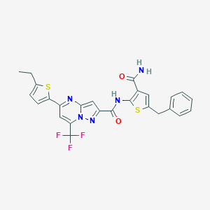 molecular formula C26H20F3N5O2S2 B456604 N-(5-benzyl-3-carbamoylthiophen-2-yl)-5-(5-ethylthiophen-2-yl)-7-(trifluoromethyl)pyrazolo[1,5-a]pyrimidine-2-carboxamide 