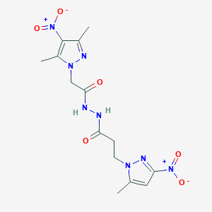molecular formula C14H18N8O6 B456607 N'-[(3,5-dimethyl-4-nitro-1H-pyrazol-1-yl)acetyl]-3-(5-methyl-3-nitro-1H-pyrazol-1-yl)propanehydrazide 