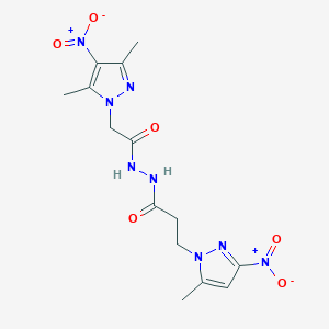 molecular formula C14H18N8O6 B456607 2-(3,5-DIMETHYL-4-NITRO-1H-PYRAZOL-1-YL)-N'-[3-(5-METHYL-3-NITRO-1H-PYRAZOL-1-YL)PROPANOYL]ACETOHYDRAZIDE 