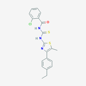 molecular formula C20H18ClN3OS2 B456632 2-chloro-N-{[4-(4-ethylphenyl)-5-methyl-1,3-thiazol-2-yl]carbamothioyl}benzamide 