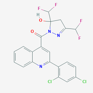 molecular formula C21H13Cl2F4N3O2 B456633 1-{[2-(2,4-dichlorophenyl)-4-quinolinyl]carbonyl}-3,5-bis(difluoromethyl)-4,5-dihydro-1H-pyrazol-5-ol 