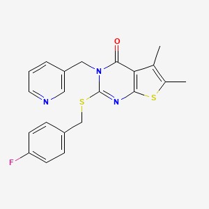 molecular formula C21H18FN3OS2 B4566386 2-[(4-FLUOROBENZYL)SULFANYL]-5,6-DIMETHYL-3-(3-PYRIDYLMETHYL)THIENO[2,3-D]PYRIMIDIN-4(3H)-ONE 