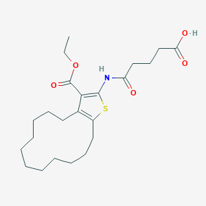 molecular formula C23H35NO5S B456641 5-{[3-(ethoxycarbonyl)-5,6,7,8,9,10,11,12,13,14-decahydro-4H-cyclotrideca[b]thiophen-2-yl]amino}-5-oxopentanoic acid 