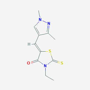 molecular formula C11H13N3OS2 B456644 5-[(1,3-dimethyl-1H-pyrazol-4-yl)methylene]-3-ethyl-2-thioxo-1,3-thiazolidin-4-one 