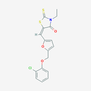 molecular formula C17H14ClNO3S2 B456652 5-({5-[(2-Chlorophenoxy)methyl]-2-furyl}methylene)-3-ethyl-2-thioxo-1,3-thiazolidin-4-one 