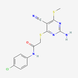 2-{[2-amino-5-cyano-6-(methylthio)-4-pyrimidinyl]thio}-N-(4-chlorophenyl)acetamide