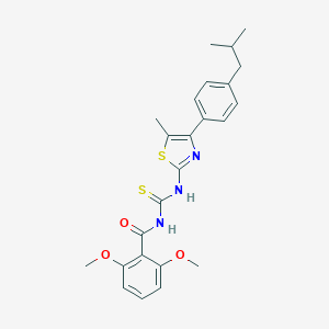 molecular formula C24H27N3O3S2 B456659 2,6-dimethoxy-N-({5-methyl-4-[4-(2-methylpropyl)phenyl]-1,3-thiazol-2-yl}carbamothioyl)benzamide 