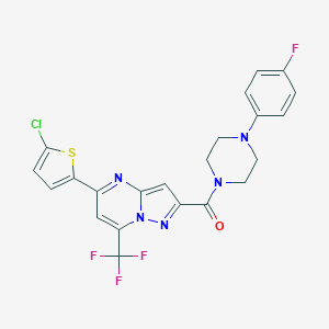 molecular formula C22H16ClF4N5OS B456673 5-(5-Chloro-2-thienyl)-2-{[4-(4-fluorophenyl)-1-piperazinyl]carbonyl}-7-(trifluoromethyl)pyrazolo[1,5-a]pyrimidine 