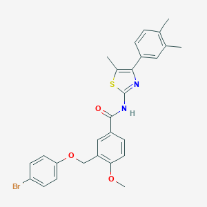 molecular formula C27H25BrN2O3S B456696 3-[(4-bromophenoxy)methyl]-N-[4-(3,4-dimethylphenyl)-5-methyl-1,3-thiazol-2-yl]-4-methoxybenzamide 