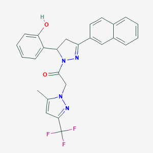 molecular formula C26H21F3N4O2 B456698 2-[1-{[5-methyl-3-(trifluoromethyl)-1H-pyrazol-1-yl]acetyl}-3-(2-naphthyl)-4,5-dihydro-1H-pyrazol-5-yl]phenol 