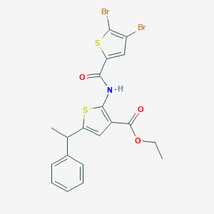 molecular formula C20H17Br2NO3S2 B456703 Ethyl 2-{[(4,5-dibromo-2-thienyl)carbonyl]amino}-5-(1-phenylethyl)-3-thiophenecarboxylate 