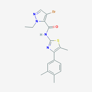 molecular formula C18H19BrN4OS B456704 4-bromo-N-[4-(3,4-dimethylphenyl)-5-methyl-1,3-thiazol-2-yl]-1-ethyl-1H-pyrazole-5-carboxamide 