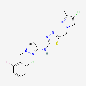 molecular formula C17H14Cl2FN7S B4567129 N-[1-(2-CHLORO-6-FLUOROBENZYL)-1H-PYRAZOL-3-YL]-N-{5-[(4-CHLORO-3-METHYL-1H-PYRAZOL-1-YL)METHYL]-1,3,4-THIADIAZOL-2-YL}AMINE 