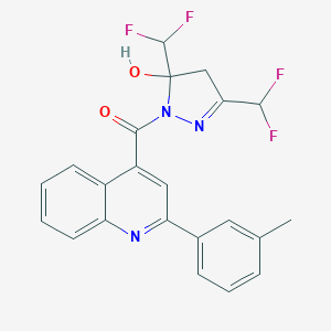 molecular formula C22H17F4N3O2 B456719 [3,5-bis(difluoromethyl)-5-hydroxy-4,5-dihydro-1H-pyrazol-1-yl][2-(3-methylphenyl)quinolin-4-yl]methanone 