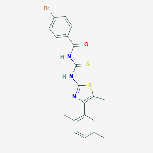 molecular formula C20H18BrN3OS2 B456720 4-bromo-N-{[4-(2,5-dimethylphenyl)-5-methyl-1,3-thiazol-2-yl]carbamothioyl}benzamide 
