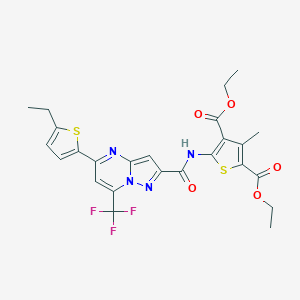 molecular formula C25H23F3N4O5S2 B456721 Diethyl 5-({[5-(5-ethyl-2-thienyl)-7-(trifluoromethyl)pyrazolo[1,5-a]pyrimidin-2-yl]carbonyl}amino)-3-methyl-2,4-thiophenedicarboxylate 