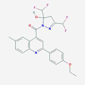 molecular formula C24H21F4N3O3 B456726 [3,5-bis(difluoromethyl)-5-hydroxy-4,5-dihydro-1H-pyrazol-1-yl][2-(4-ethoxyphenyl)-6-methylquinolin-4-yl]methanone 