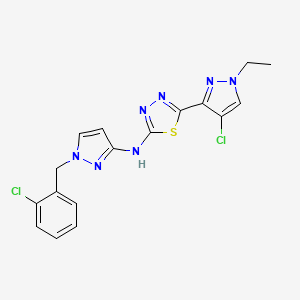 molecular formula C17H15Cl2N7S B4567262 N-[1-(2-CHLOROBENZYL)-1H-PYRAZOL-3-YL]-N-[5-(4-CHLORO-1-ETHYL-1H-PYRAZOL-3-YL)-1,3,4-THIADIAZOL-2-YL]AMINE 