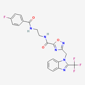 molecular formula C21H16F4N6O3 B4567285 4-FLUORO-N-{2-[(3-{[2-(TRIFLUOROMETHYL)-1H-1,3-BENZODIAZOL-1-YL]METHYL}-1,2,4-OXADIAZOL-5-YL)FORMAMIDO]ETHYL}BENZAMIDE 