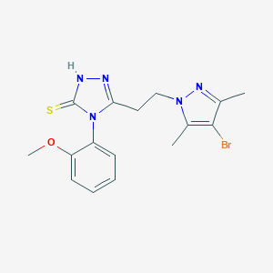 molecular formula C16H18BrN5OS B456738 5-[2-(4-bromo-3,5-dimethyl-1H-pyrazol-1-yl)ethyl]-4-(2-methoxyphenyl)-4H-1,2,4-triazole-3-thiol 