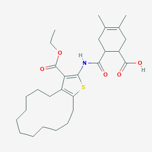 molecular formula C28H41NO5S B456742 6-({[3-(ethoxycarbonyl)-5,6,7,8,9,10,11,12,13,14-decahydro-4H-cyclotrideca[b]thien-2-yl]amino}carbonyl)-3,4-dimethyl-3-cyclohexene-1-carboxylic acid 