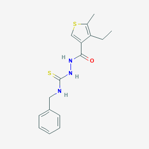 molecular formula C16H19N3OS2 B456743 N-benzyl-2-[(4-ethyl-5-methyl-3-thienyl)carbonyl]hydrazinecarbothioamide 