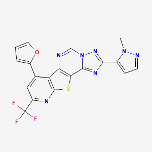 molecular formula C19H10F3N7OS B4567539 11-(furan-2-yl)-4-(2-methylpyrazol-3-yl)-13-(trifluoromethyl)-16-thia-3,5,6,8,14-pentazatetracyclo[7.7.0.02,6.010,15]hexadeca-1(9),2,4,7,10(15),11,13-heptaene 