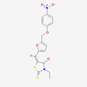 molecular formula C17H14N2O5S2 B456760 3-Ethyl-5-{[5-({4-nitrophenoxy}methyl)-2-furyl]methylene}-2-thioxo-1,3-thiazolidin-4-one 