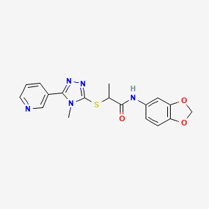 molecular formula C18H17N5O3S B4567633 N-(1,3-benzodioxol-5-yl)-2-{[4-methyl-5-(pyridin-3-yl)-4H-1,2,4-triazol-3-yl]sulfanyl}propanamide 